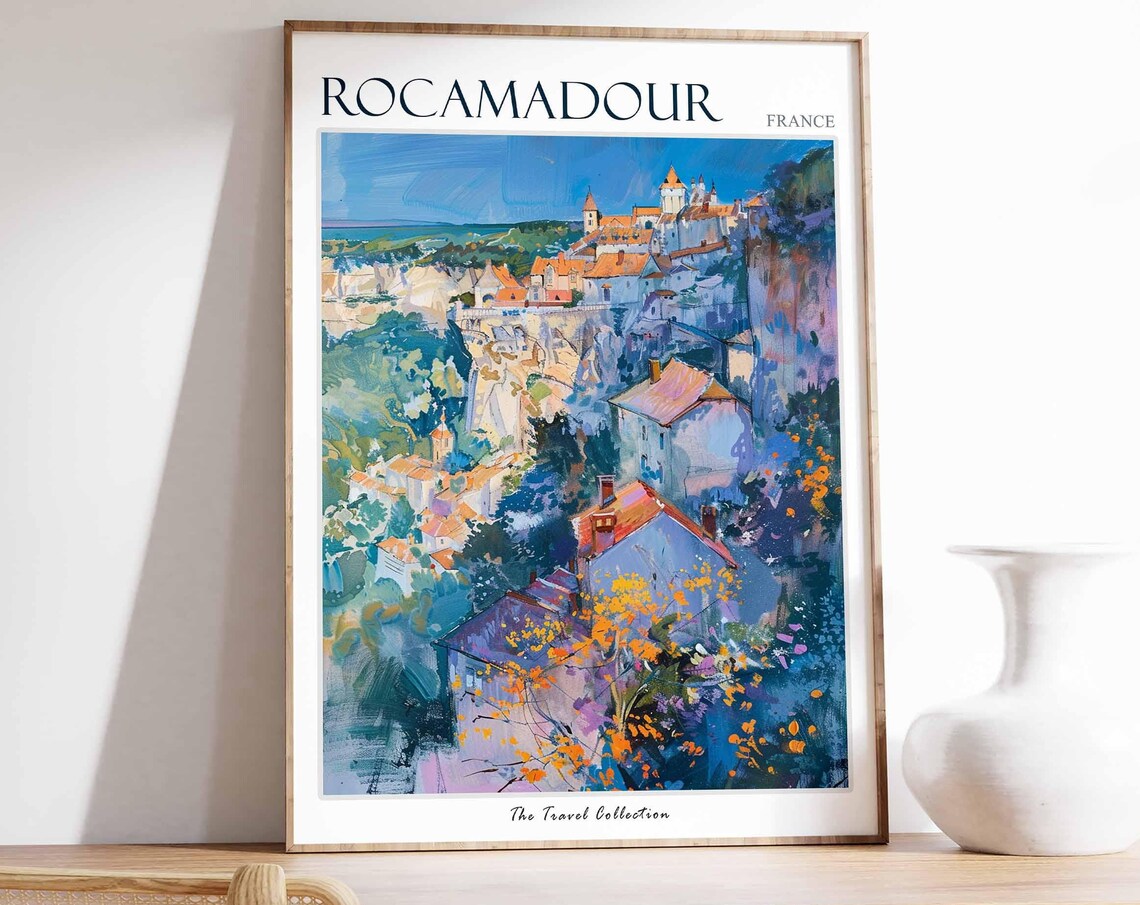 Rocamadour France Cliffside Medieval Village Painting Travel Poster