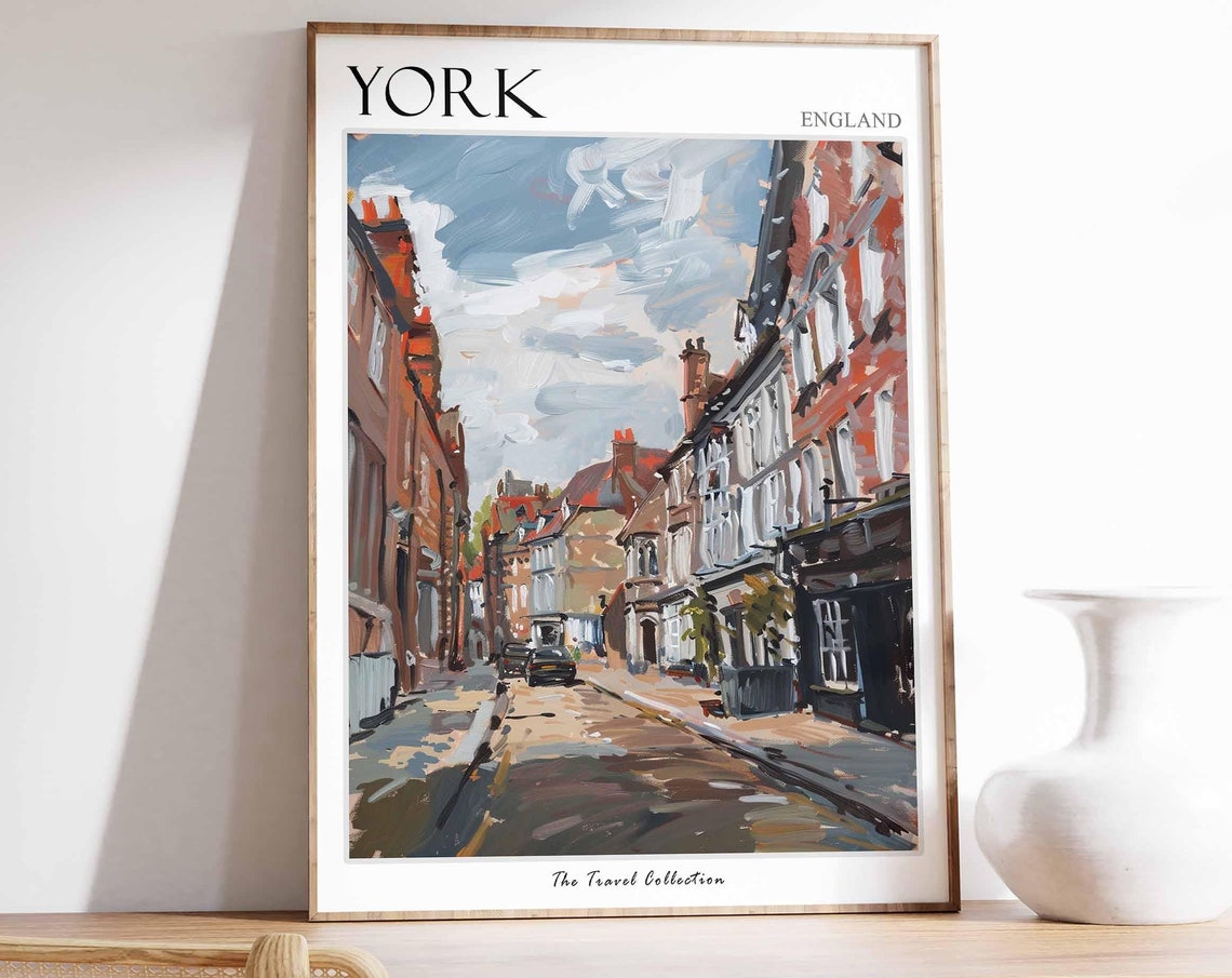 York England Historic Old Street Brick Buildings Painterly Poster