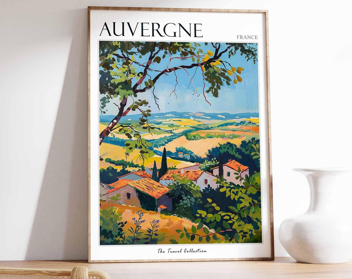 Auvergne France Old Stone Farmhouse Cypress Valley View Poster