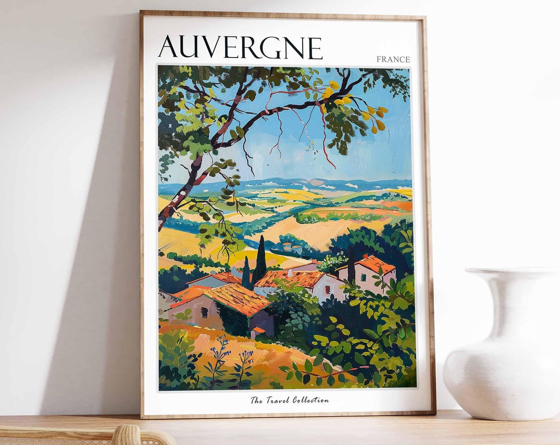 Auvergne Poster France Travel Print French Decor Europe Travel Poster European Wall Art Auvergne Gift Auvergne Travel Poster