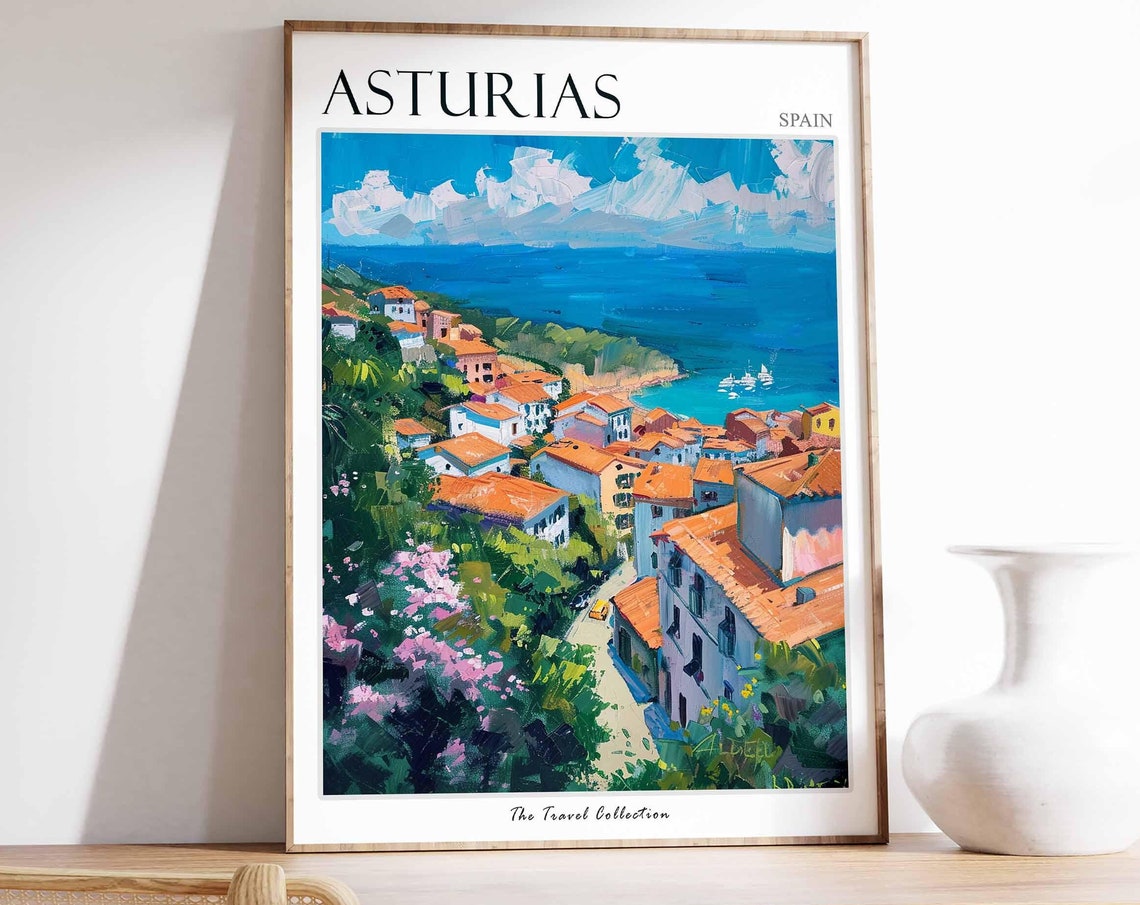 Asturias Poster Spain Travel Print Spanish Decor Europe Travel Poster European Wall Art Botanical Print Asturias Travel Poster