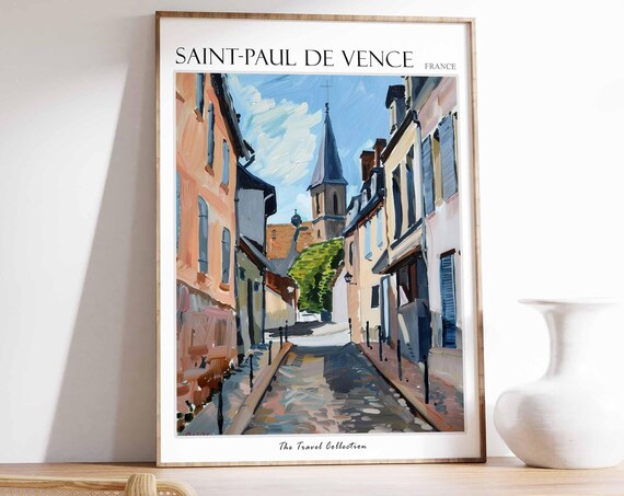 Saint Paul de Vence France Village Street Church Spire Travel Poster