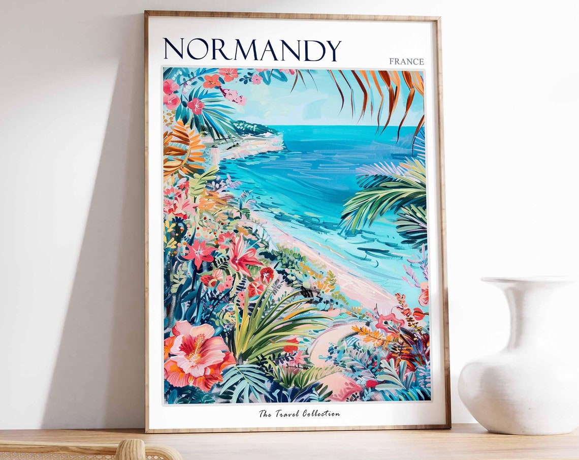 Normandy Poster France Travel Print French Decor Europe Travel Poster European Wall Art Normandy Gift Normandy Travel Poster