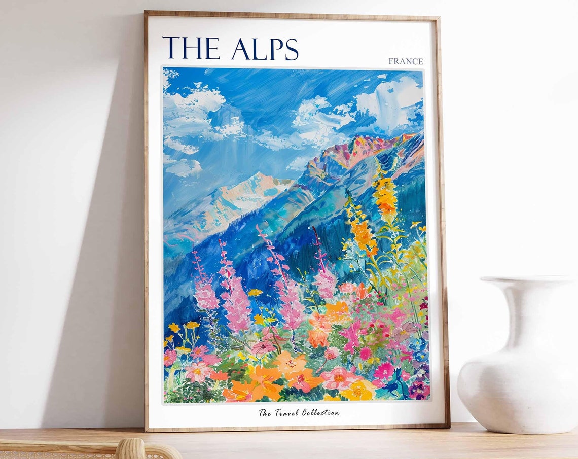 The Alps Poster France Travel Print French Decor Europe Travel Poster European Wall Art Mountain Print The Alps Travel Poster