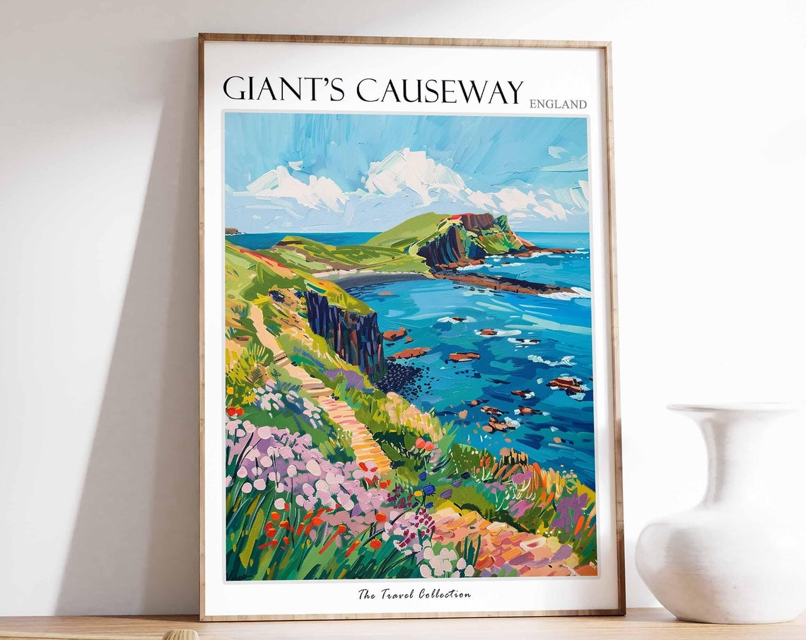 Giants Causeway Poster England Travel Print Giants Causeway Travel Art Giants Causeway Wall Art England Travel Giants Causeway Art