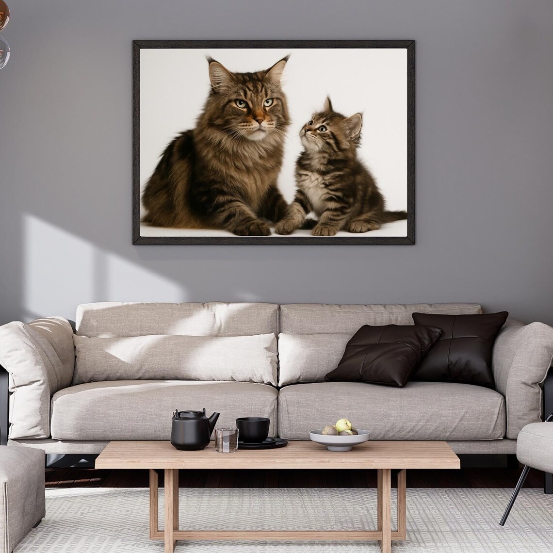 Maine Coon Cat Kitten White Studio Sweet Tabby Pair Animal Poster