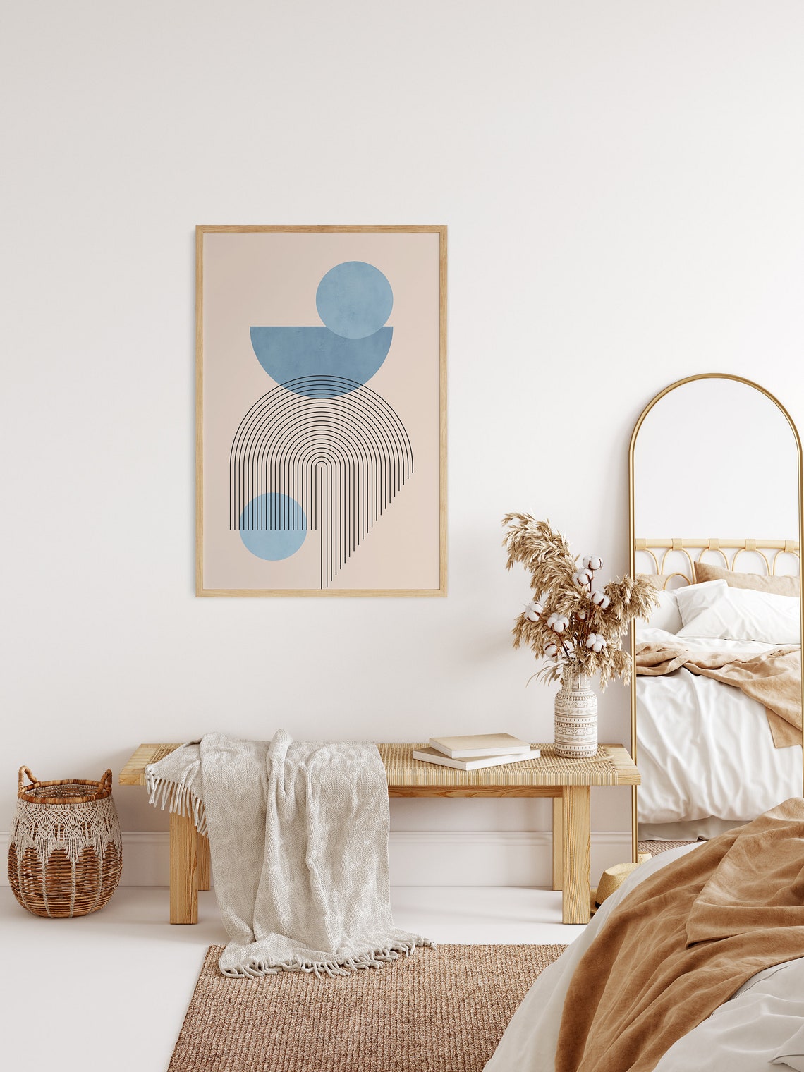 Boho Geometric Rainbow Arches With Blue Circles Abstract Poster - Image 2
