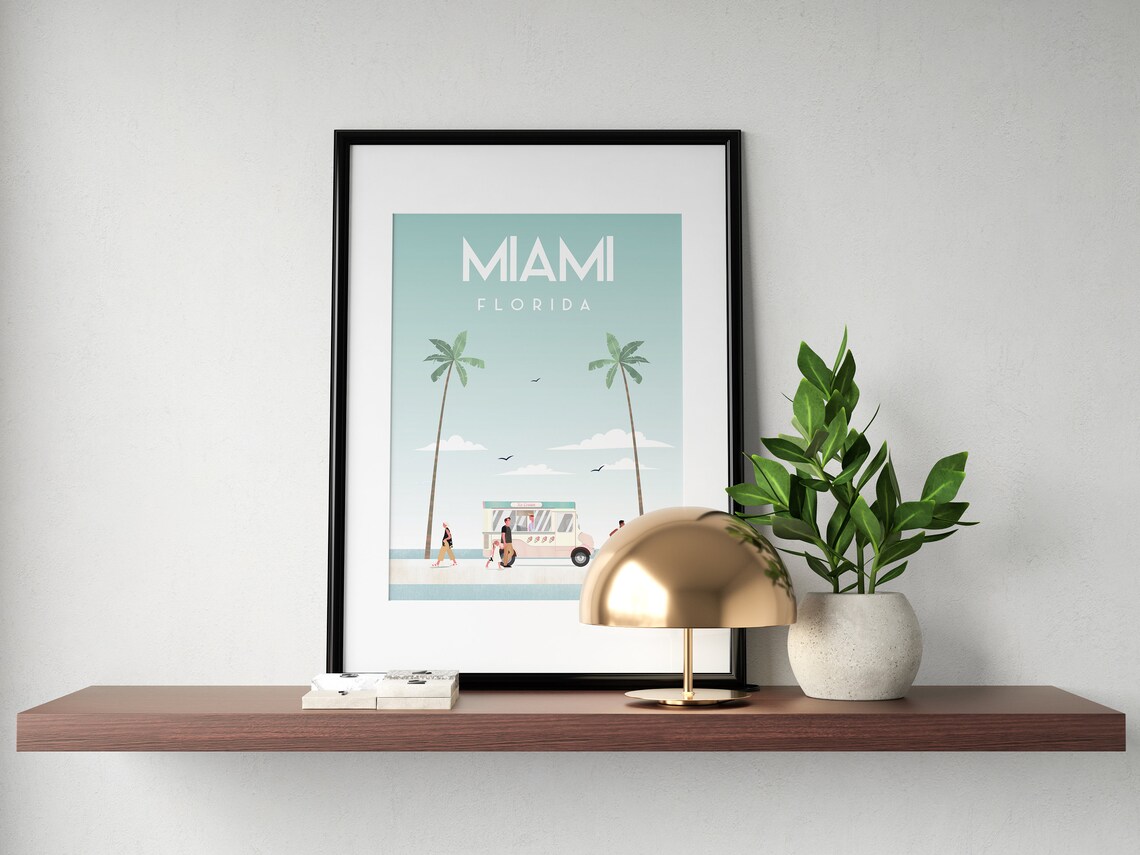 Miami Travel Poster South Beach Vintage Retro Poster Travel Poster Sizes Inches 8x10 12x16 12x18 16x20 18x24 24x36 - Image 2