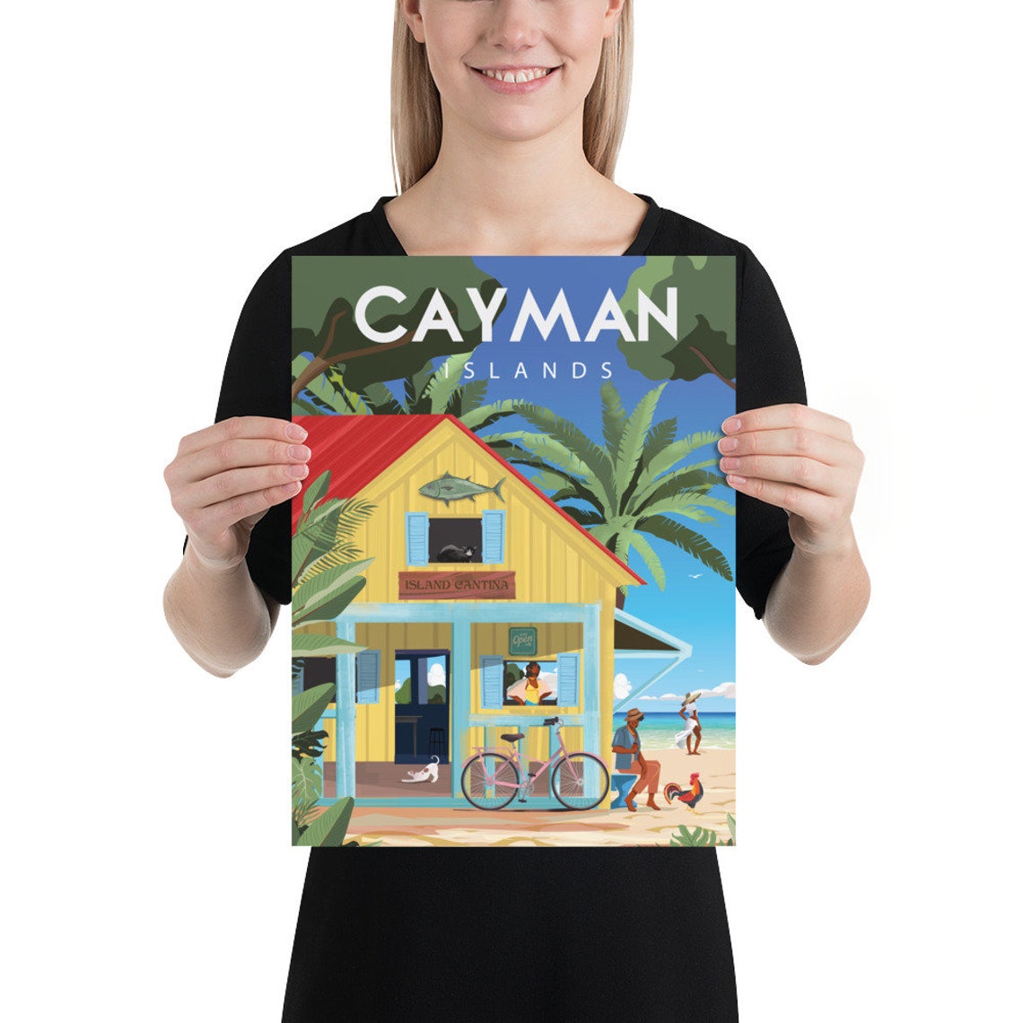 Cayman Islands Beach Bar Island Cantina Palm Tree Travel Poster - Image 2