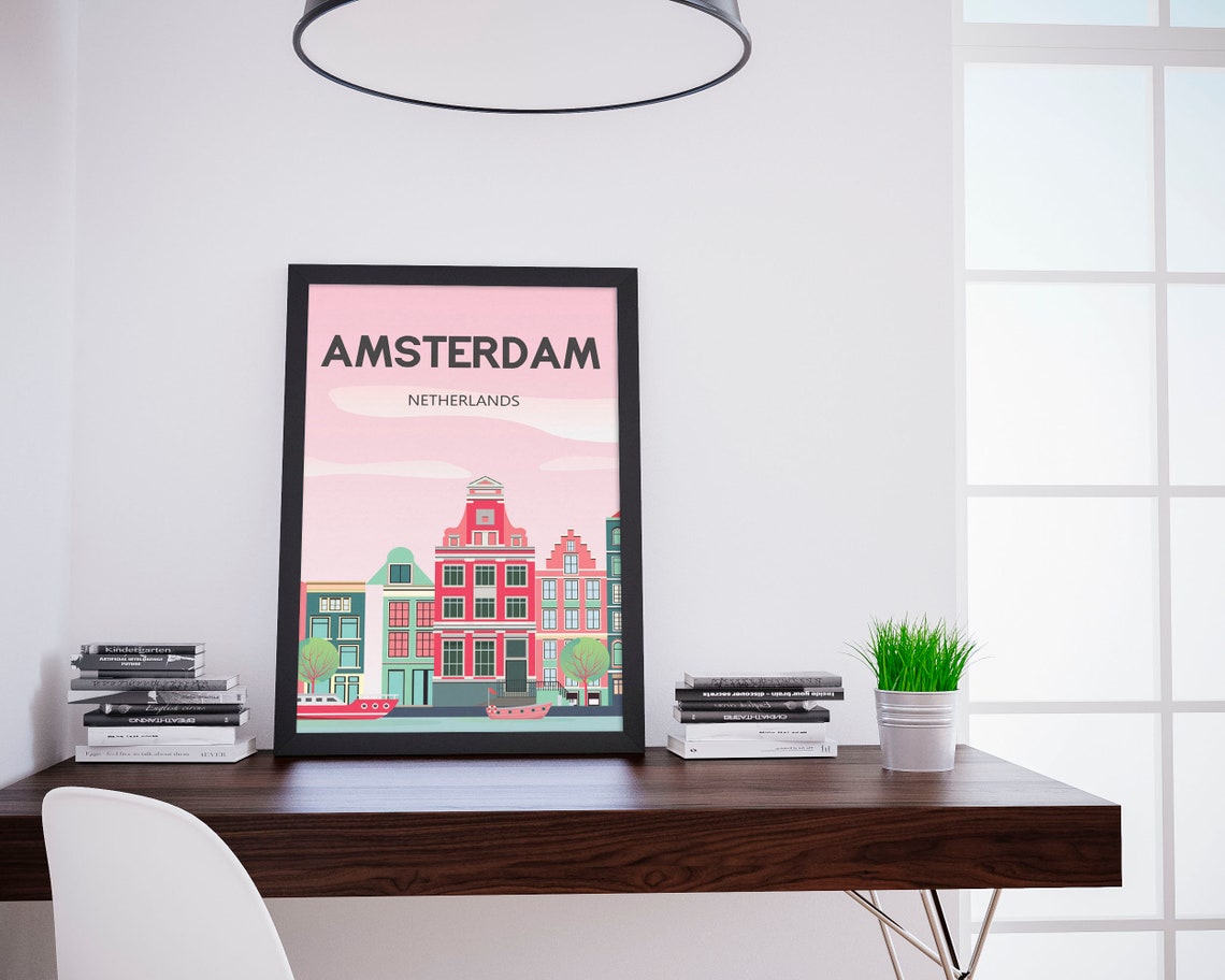 Amsterdam Netherlands Canal Houses Vintage Retro Travel Poster - Image 2
