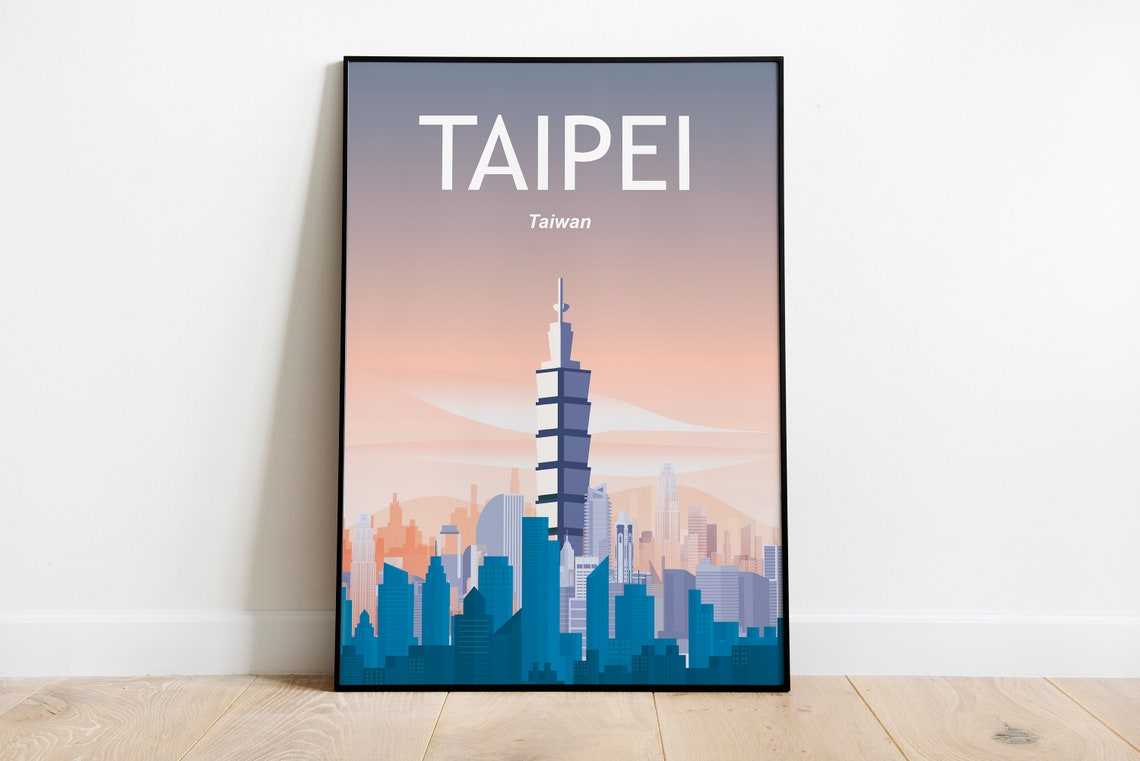 Taipei Taiwan Taipei 101 Skyline Sunset City Modern Travel Poster
