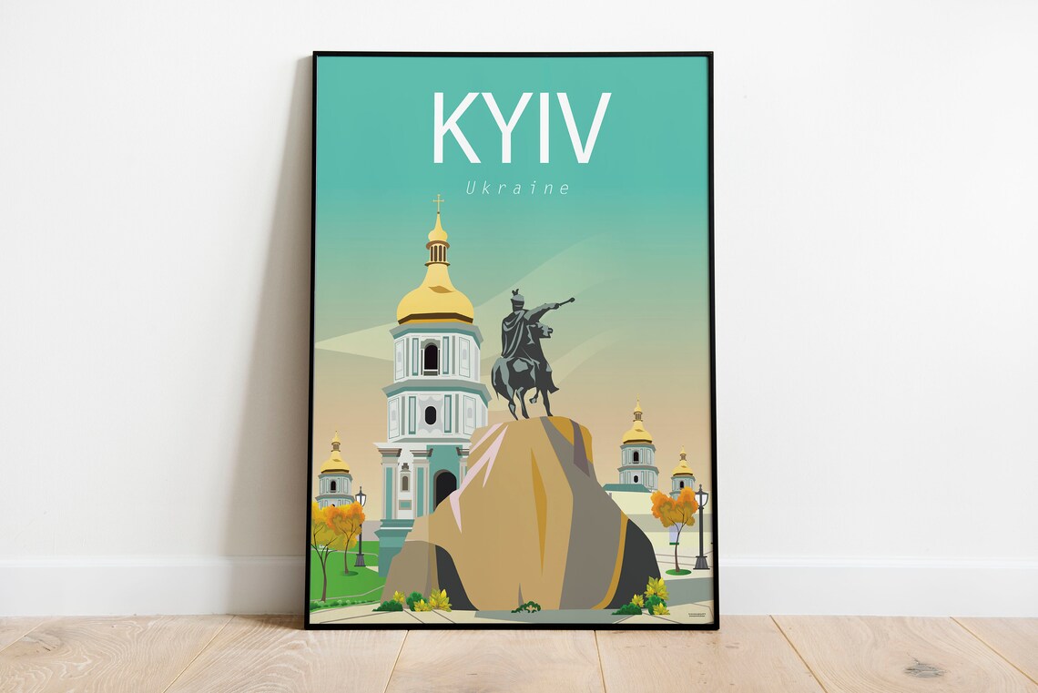 Kyiv Ukraine Golden Domes Equestrian Statue City Travel Poster