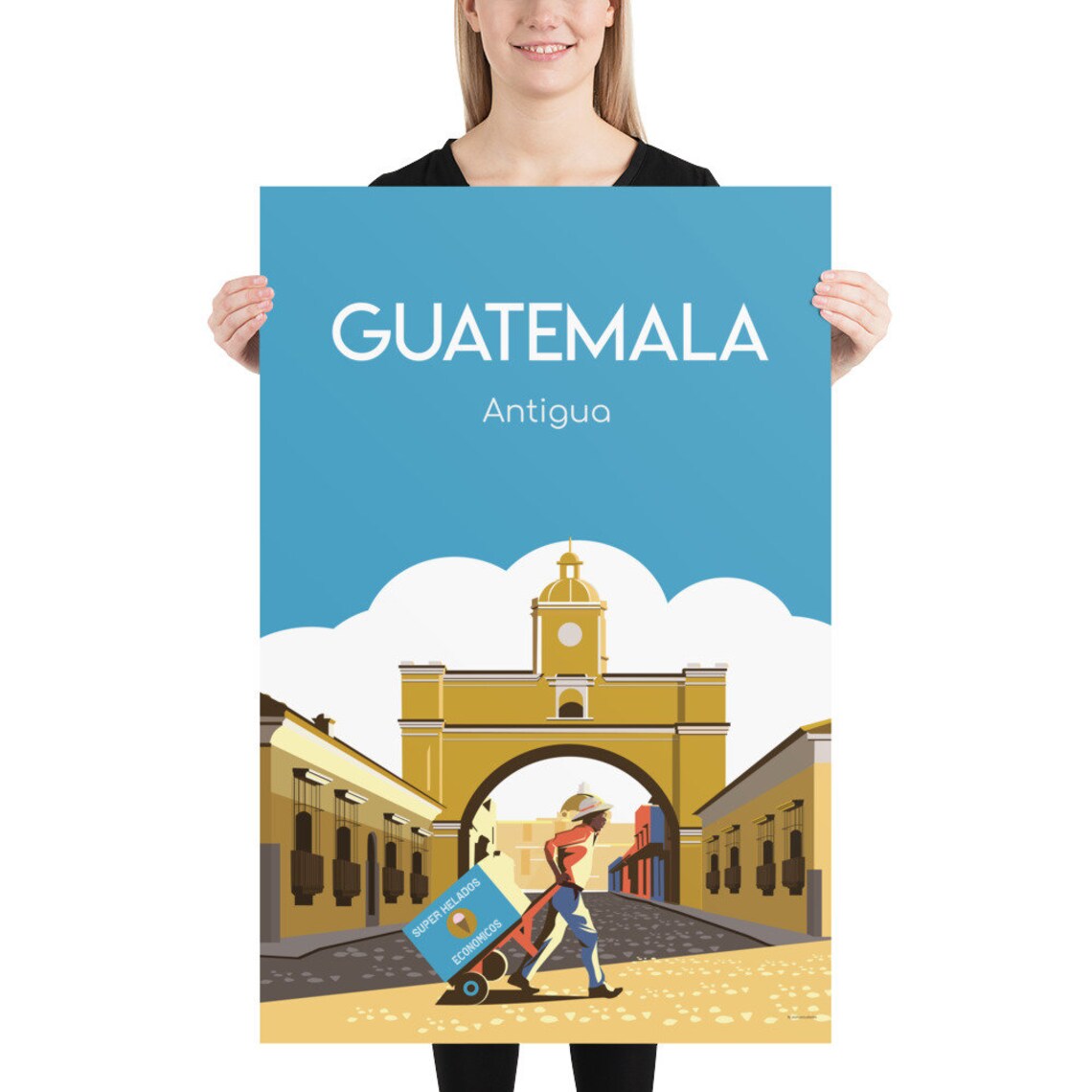 Guatemala Antigua Travel Poster Santa Catalina Arch Street Scene - Image 2
