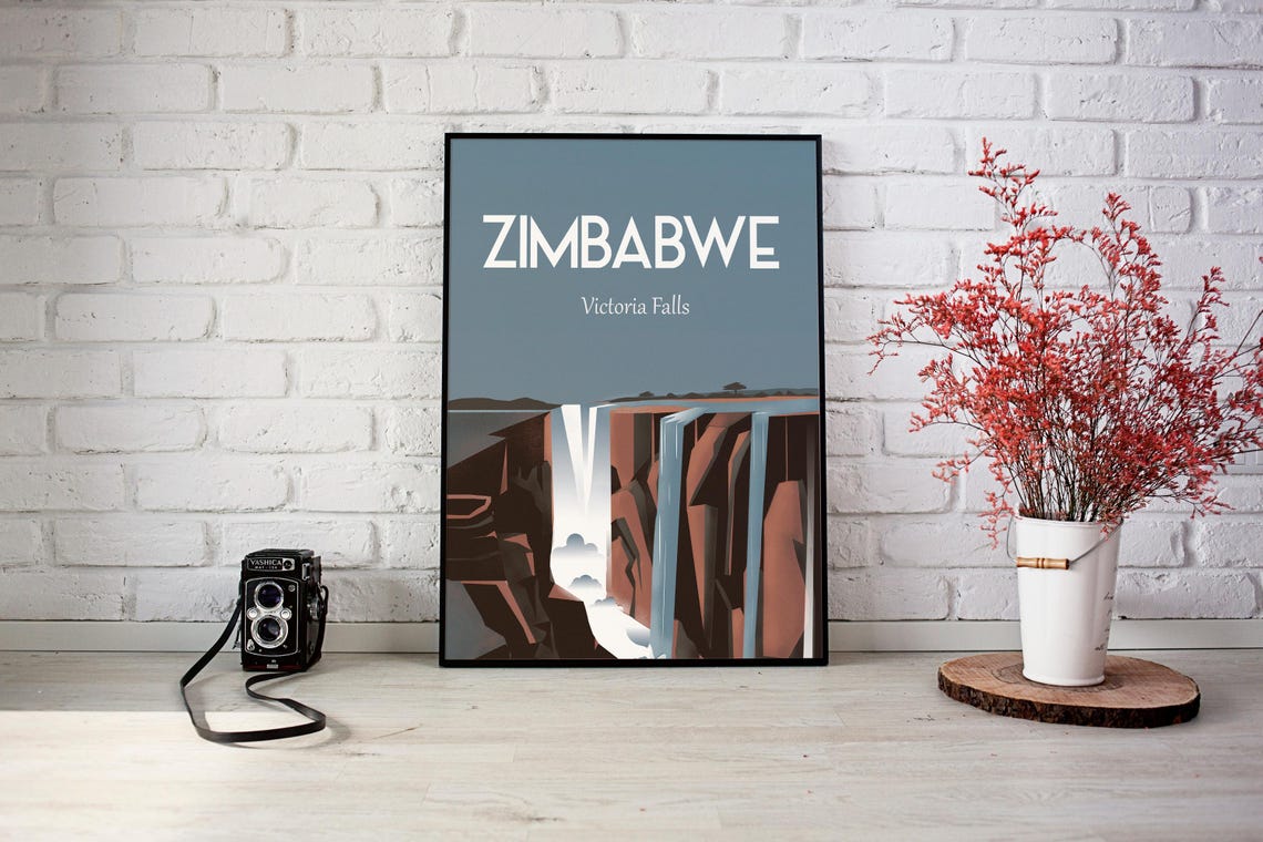 Victoria Falls Zimbabwe African Waterfall Modern Geometric Poster - Image 2