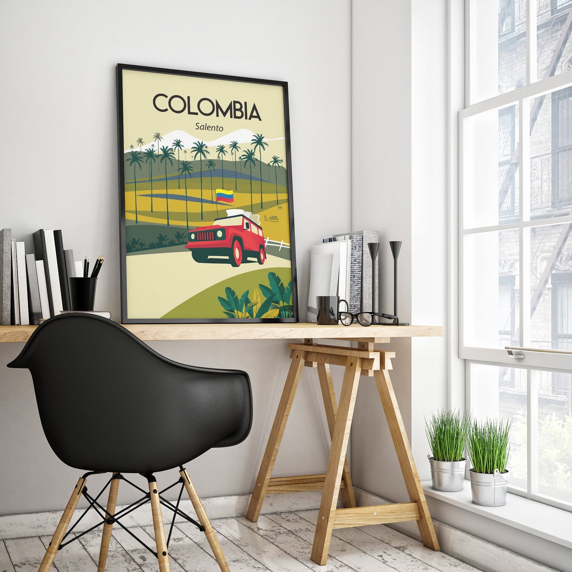 Colombia Salento Red Jeep Wax Palm Valley Retro Travel Poster - Image 2
