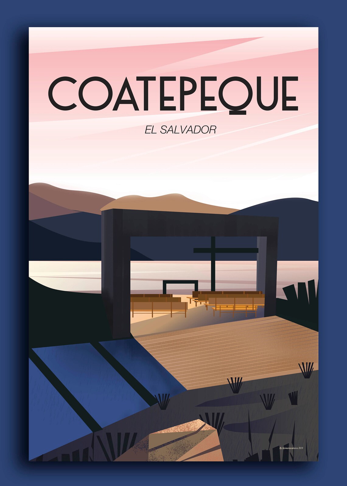 Coatepeque El Salvador Lake View Sunset Pier Retro Travel Poster - Image 2