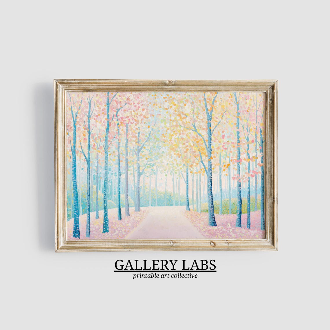 Pastel Pink Forest Avenue Autumn Trees Light Path Wall Art Poster