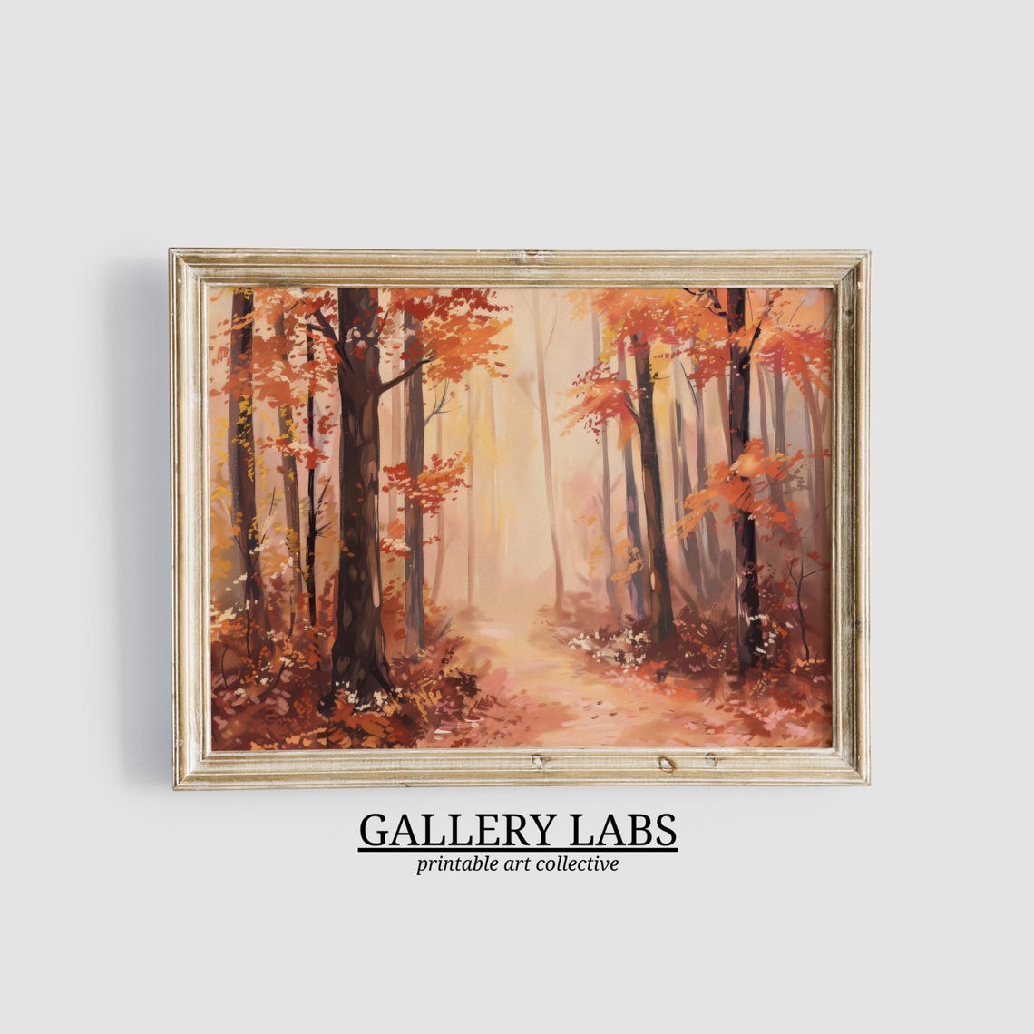 Misty Autumn Forest Path Fall Foliage Tall Trees Wall Art Print