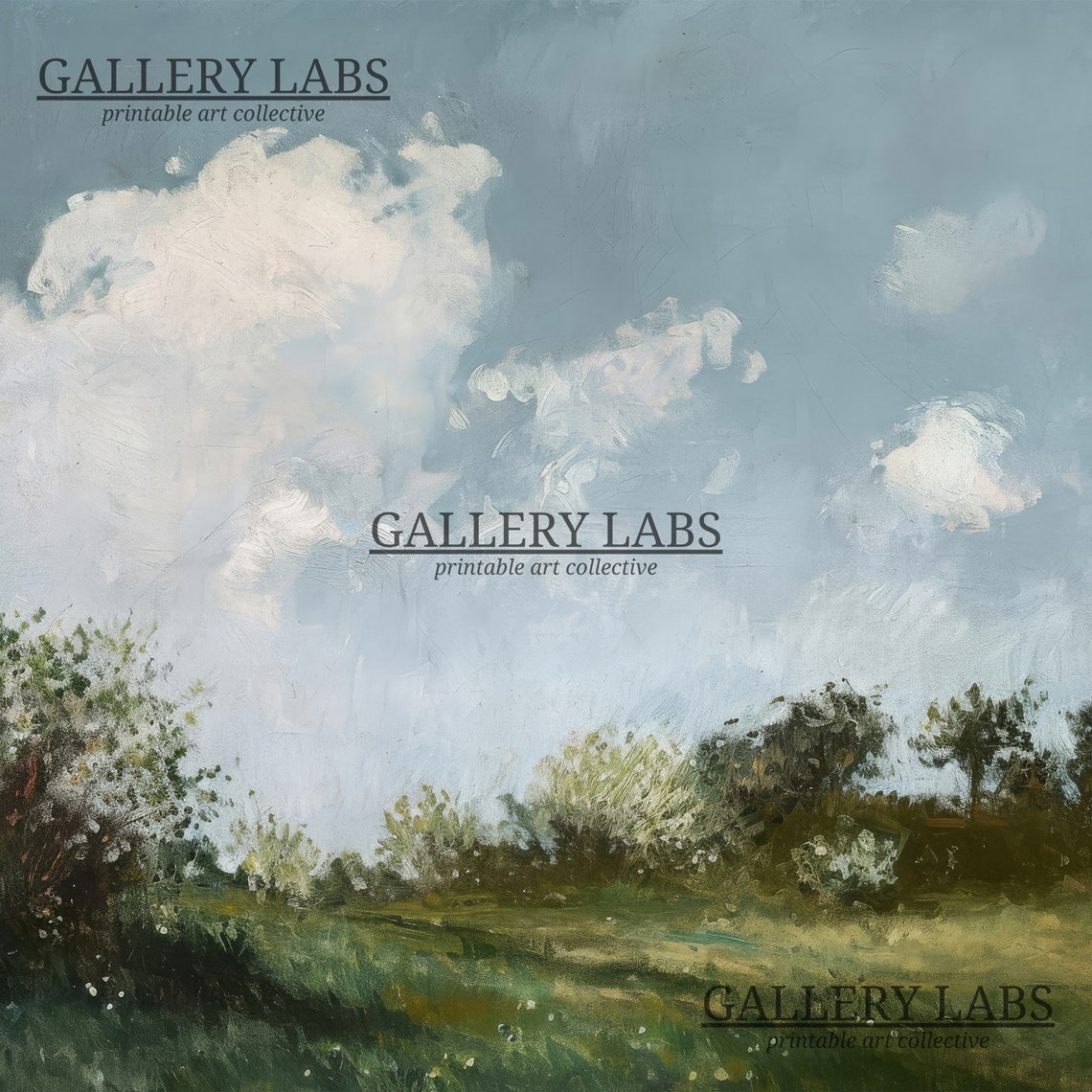 Spring Countryside Landscape Big Clouds Blue Sky Meadow Art Print - Image 4