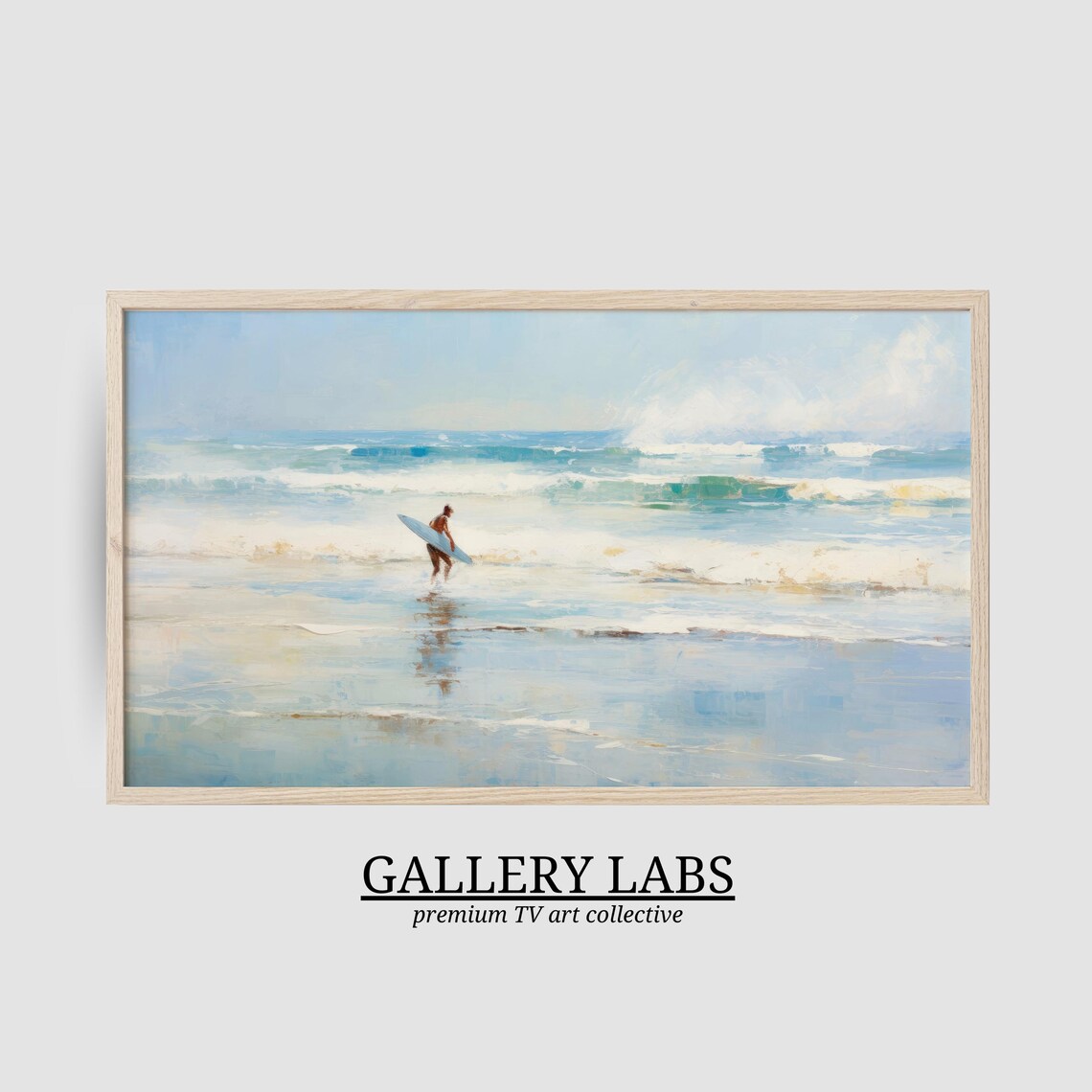 Surfer Walking Ocean Waves Painting Vintage Coastal Surf Wall Art Poster - Image 2