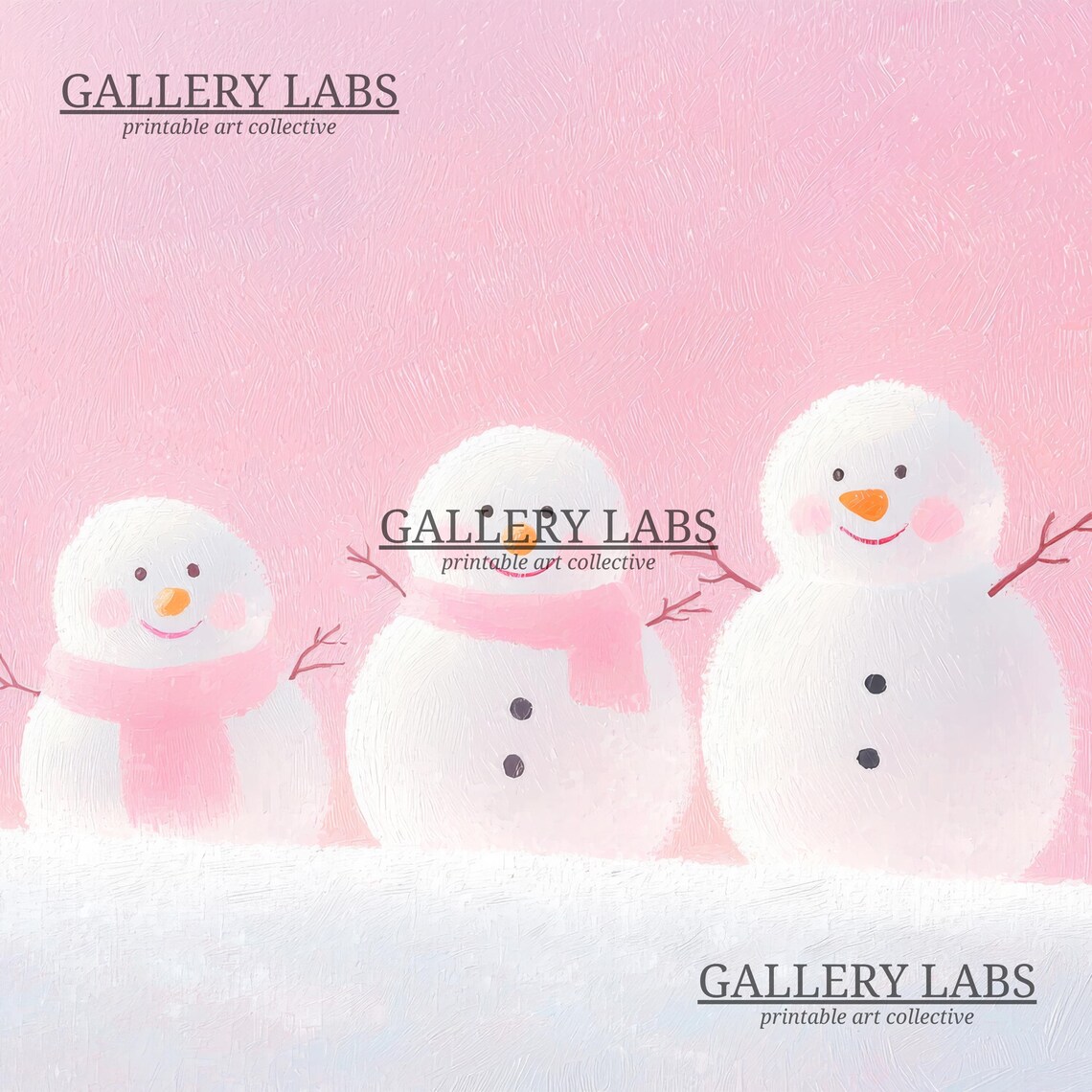 Pink Snowman Christmas Painting Winter Decor Art Print - Image 4