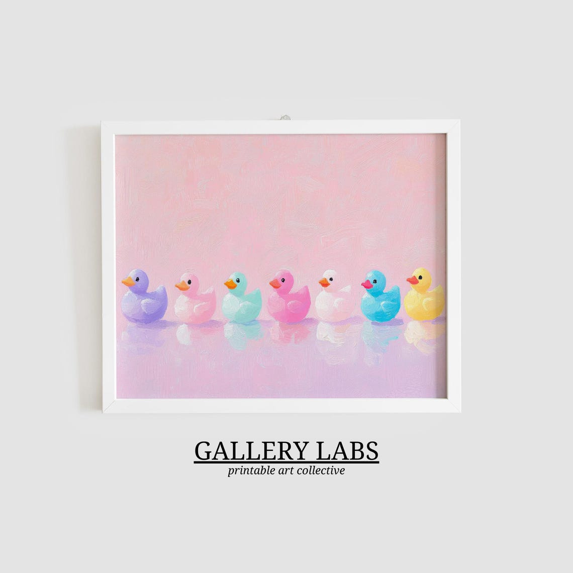 Pastel Rubber Ducks Row Pink Nursery Painting Cute Wall Art Print - Image 2