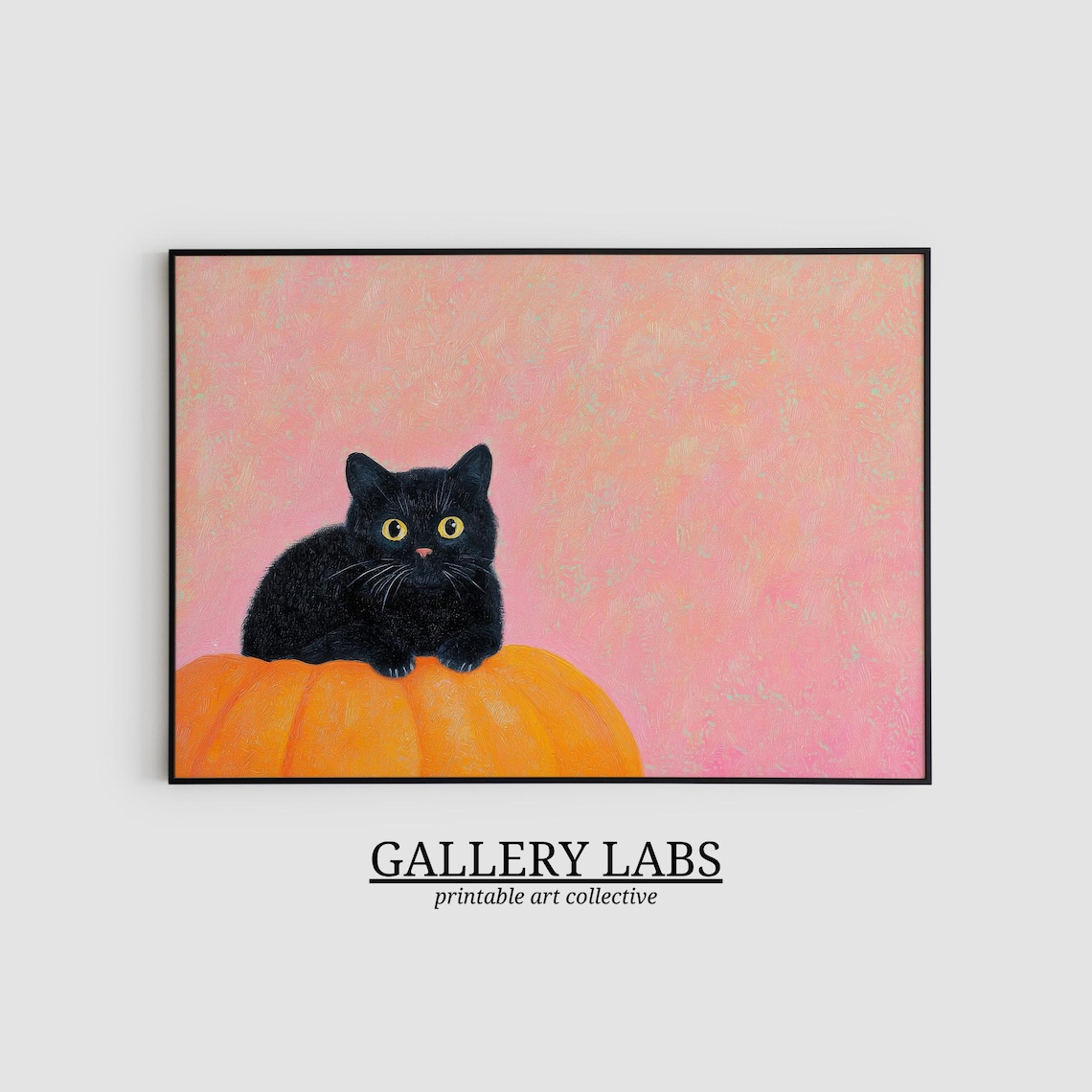 Cute Black Cat Halloween Pumpkin Wall Art Print - Image 2