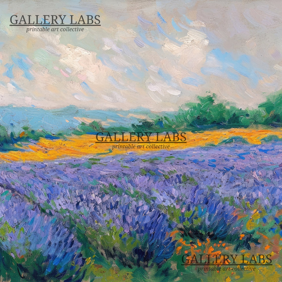 Purple Lavender Field Painting Golden Light Impressionist Art Print - Image 4