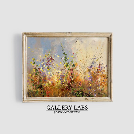 Abstract Wildflower Meadow Autumn Colors Textured Floral Wall Art Print