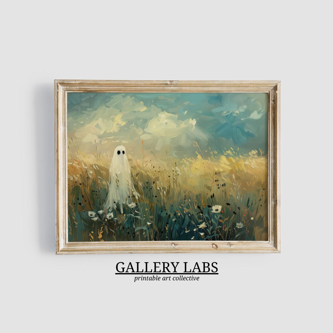 Ghost Flower Meadow Vintage Moody Halloween Spooky Wall Art Print