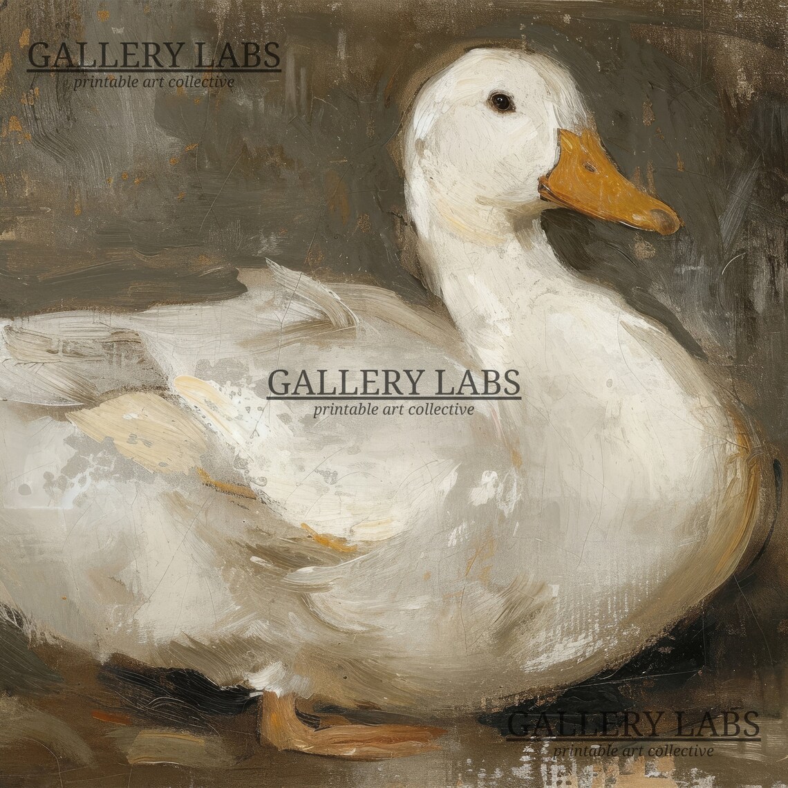 White Duck Oil Painting Rustic Farmhouse Vintage Bird Art Print - Image 4