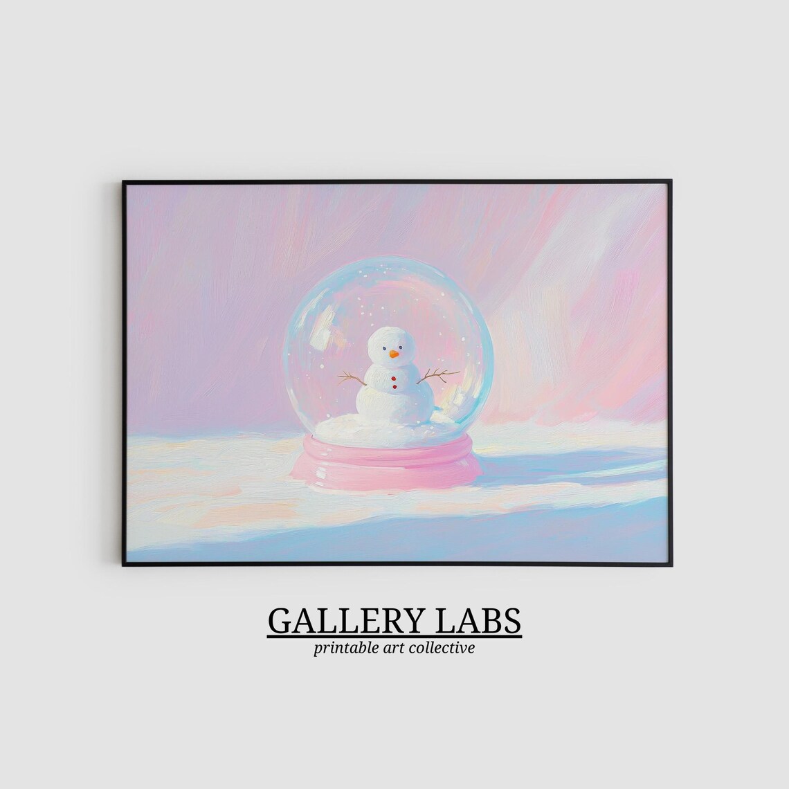 Pink Snow Globe Cute Snowman Winter Christmas Holiday Wall Art Print - Image 2