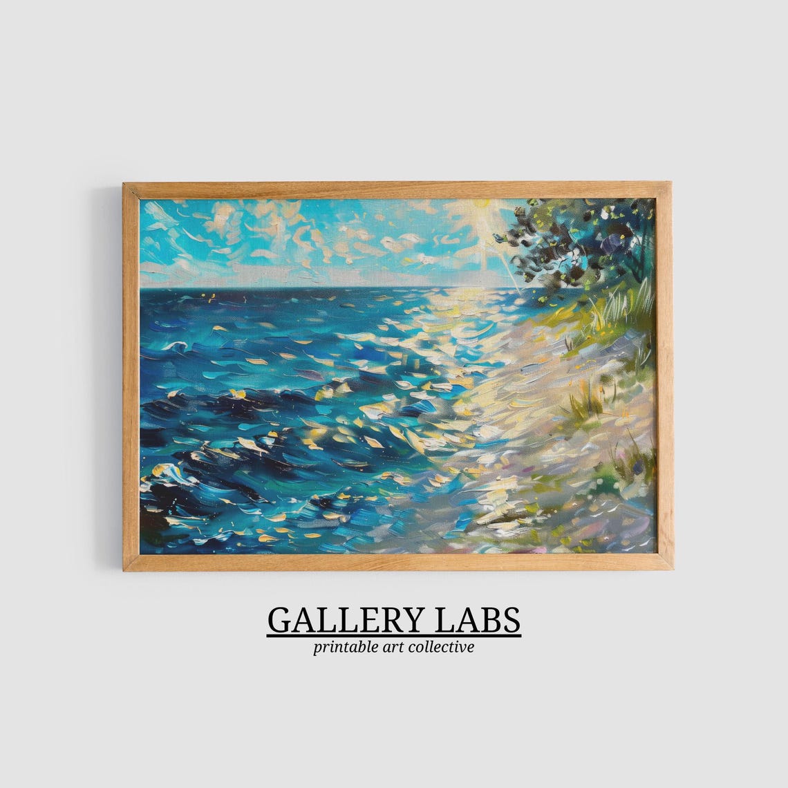Abstract Teal Ocean Waves Modern Misty Coastal Scene Art Print - Image 3