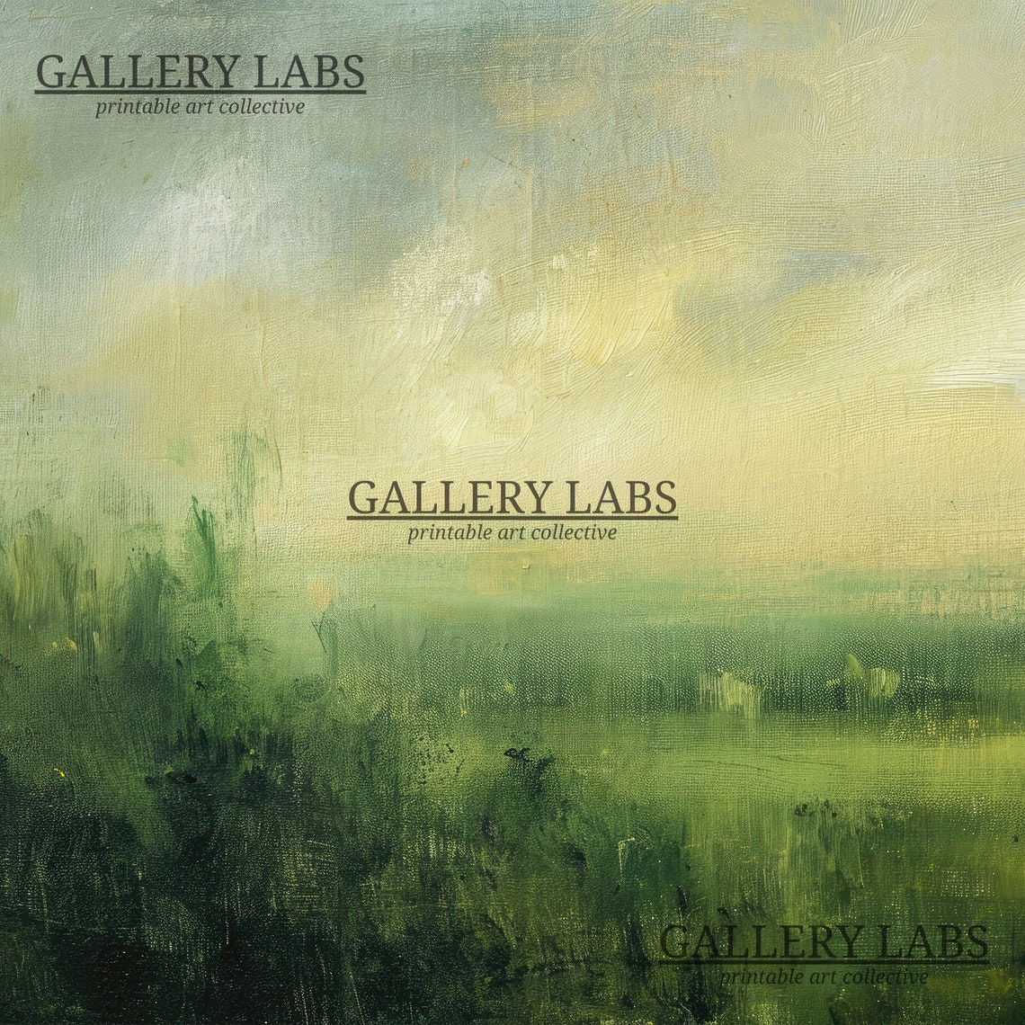 Abstract Misty Green Meadow Painting Soft Landscape Art Print - Image 4