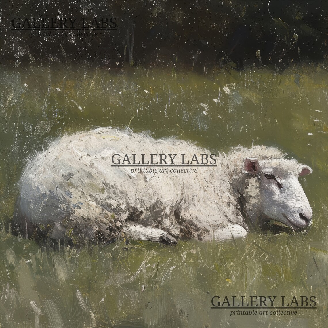 Sheep Resting in Grass Field Vintage Oil Painting Farm Animal Art Print - Image 4