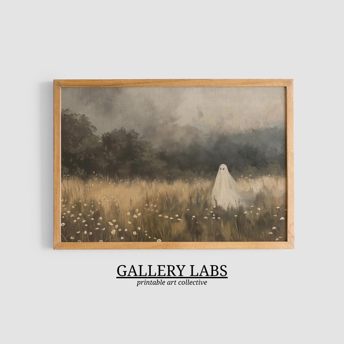 Ghost Wildflower Field Moody Vintage Halloween Scene Wall Art - Image 3