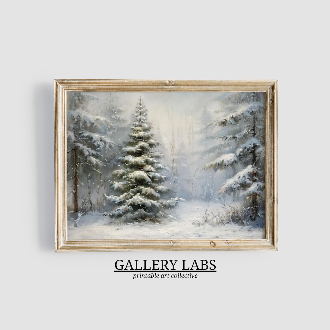 Snowy Lone Pine Winter Forest White Vintage Landscape Travel Poster