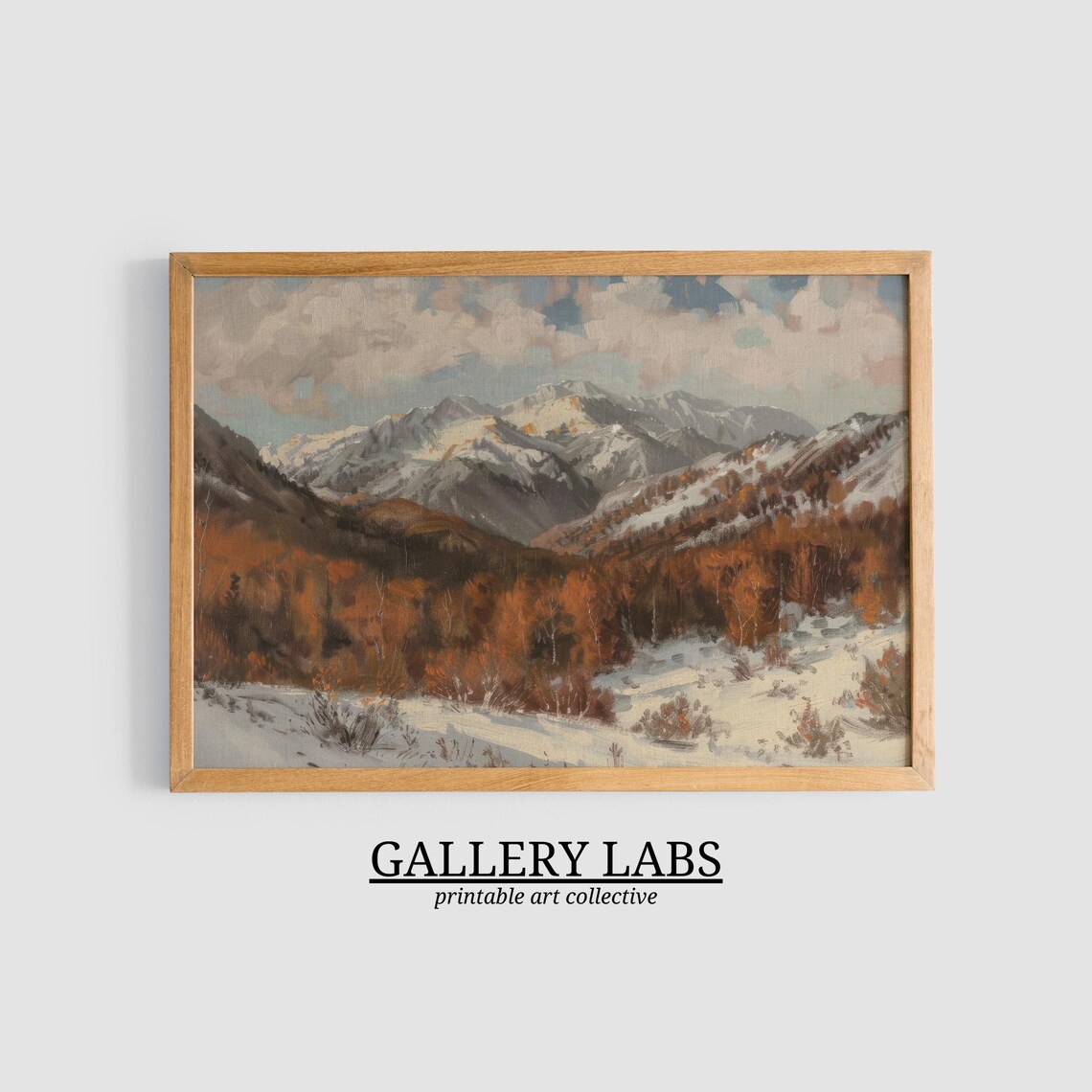 Snow Capped Mountain Range Above Golden Autumn Valley Oil Painting Wall Art Poster - Image 3