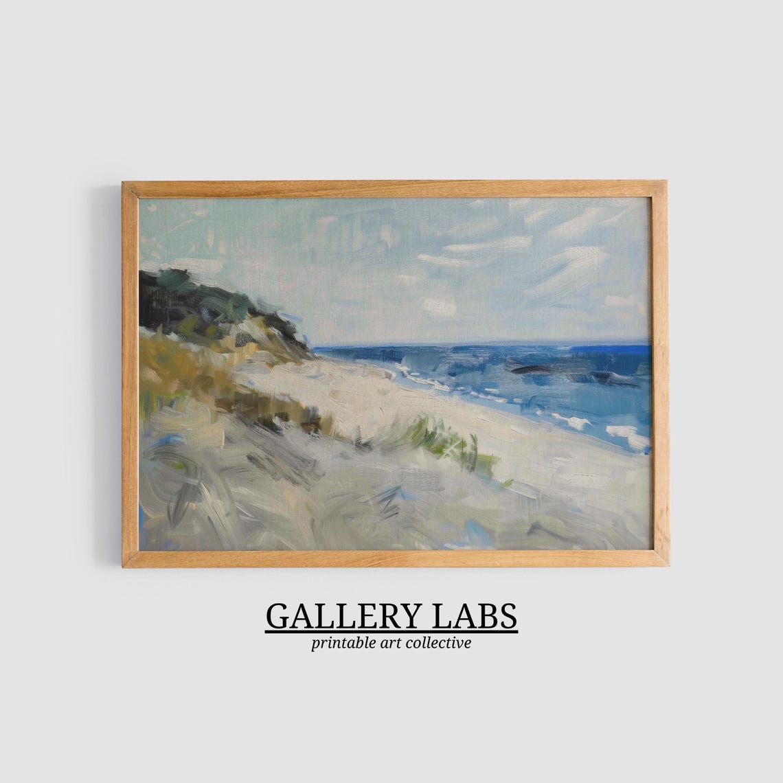 Beach Dune Grass Ocean Waves Muted Blue Coastal Wall Art Print - Image 4