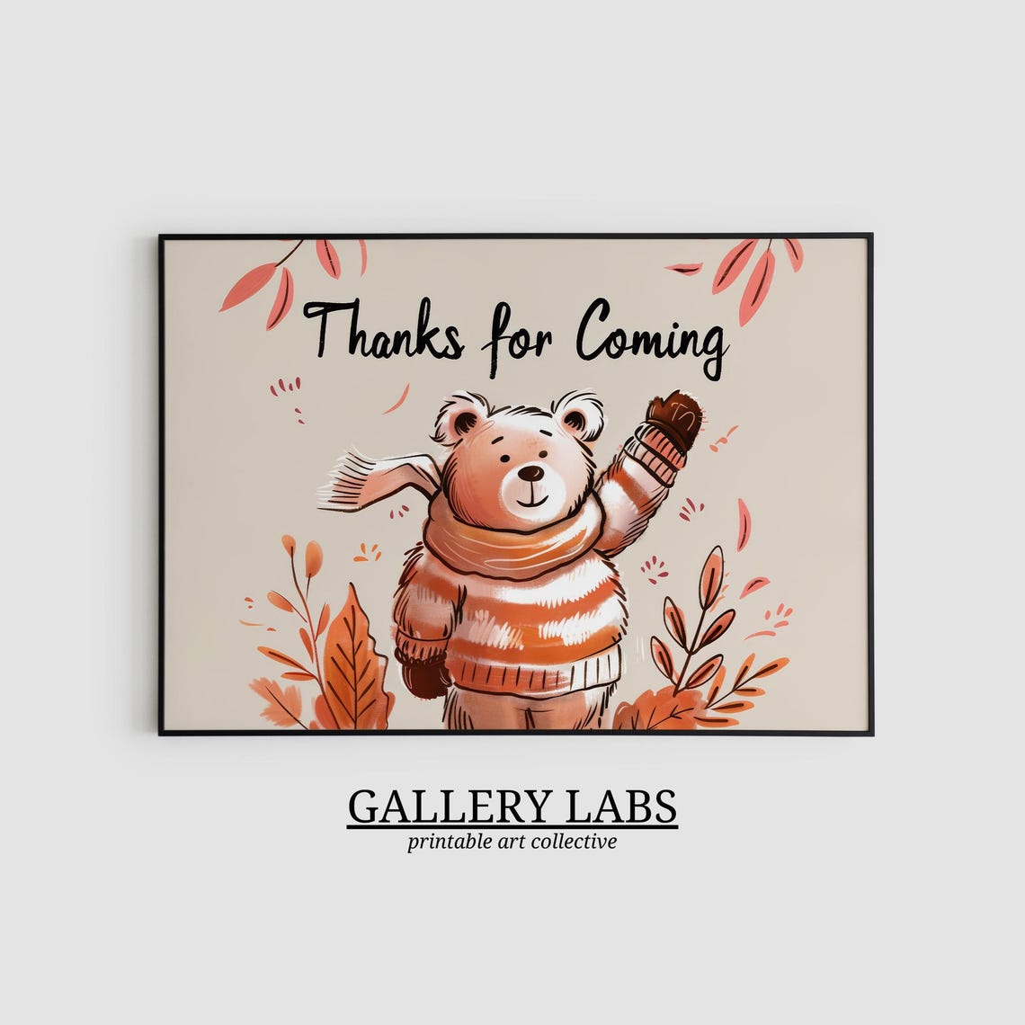 Cute Bear Thanks For Coming Quote Fall Autumn Sign Wall Art Print - Image 2