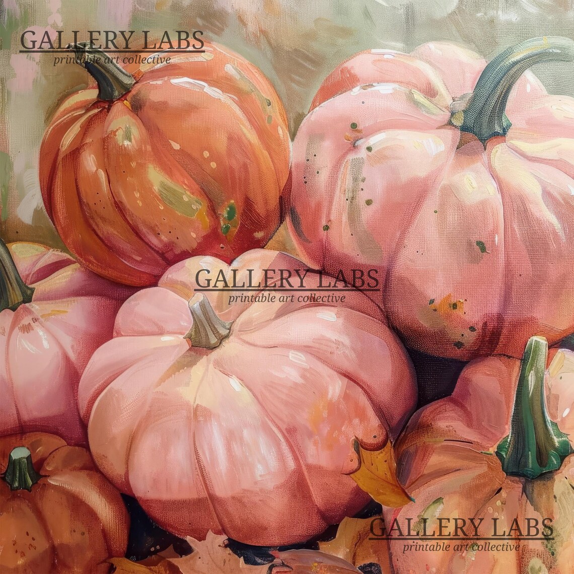 Pink and Orange Pumpkins Piled Autumn Still Life Halloween Wall Art Print - Image 4