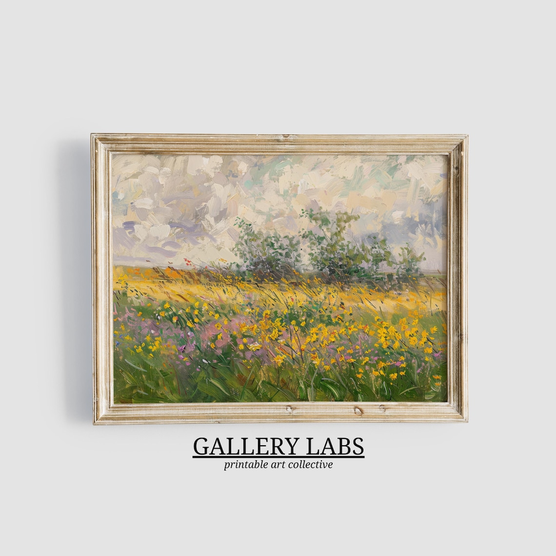 Wildflower Meadow Yellow Pink Blooms Impressionist Summer Wall Art Print