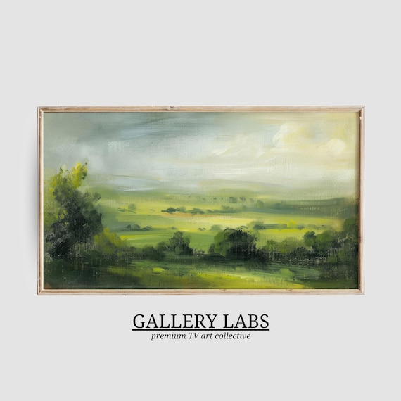 Vintage Abstract Countryside Landscape Green Meadow Oil Painting Poster