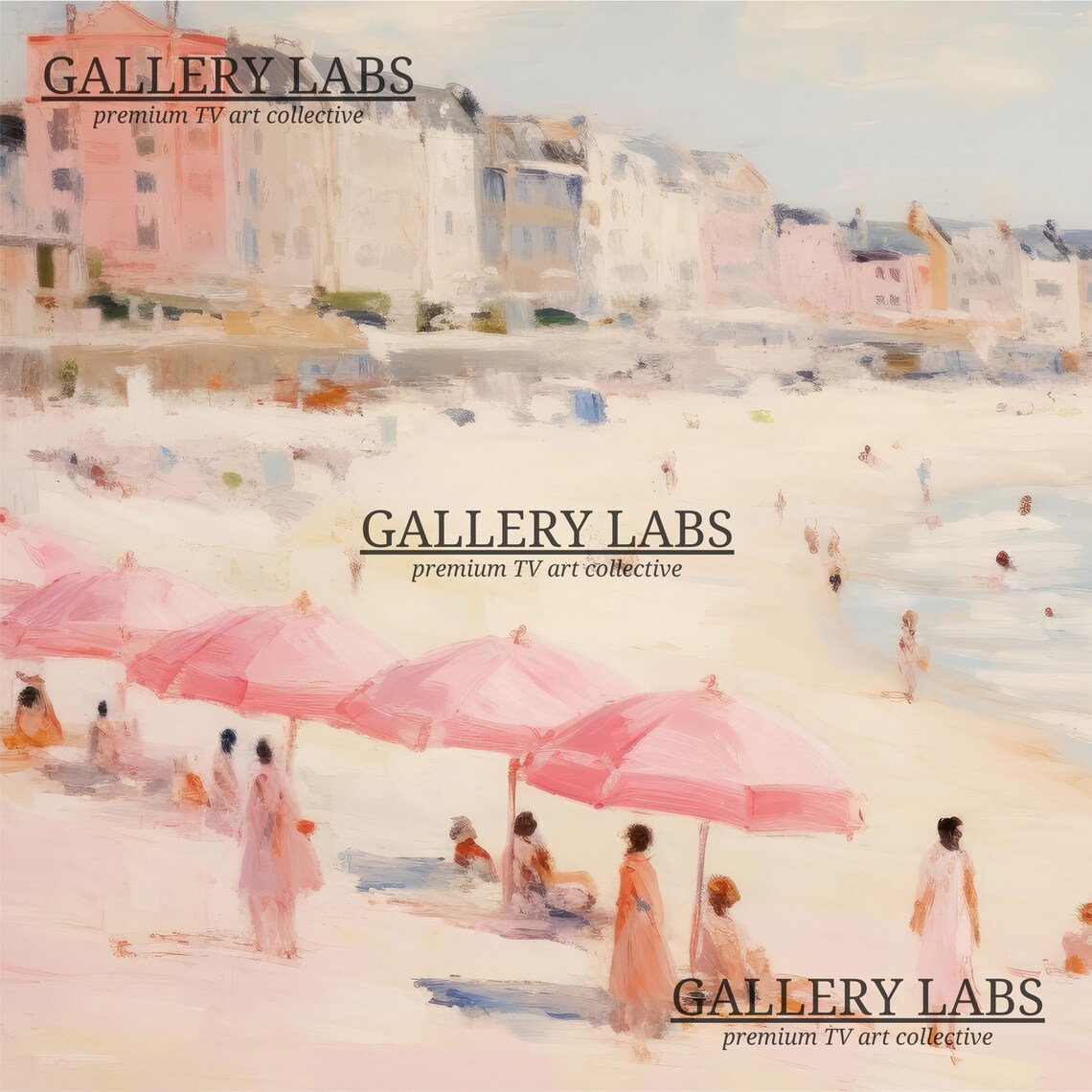 Vintage Beach Umbrellas Painting Pink Seaside Town Coastal Wall Art Poster - Image 4
