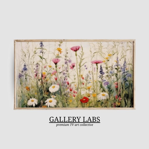 Tall Wildflowers in Pink Red White and Violet Airy Botanical Meadow Painting Poster