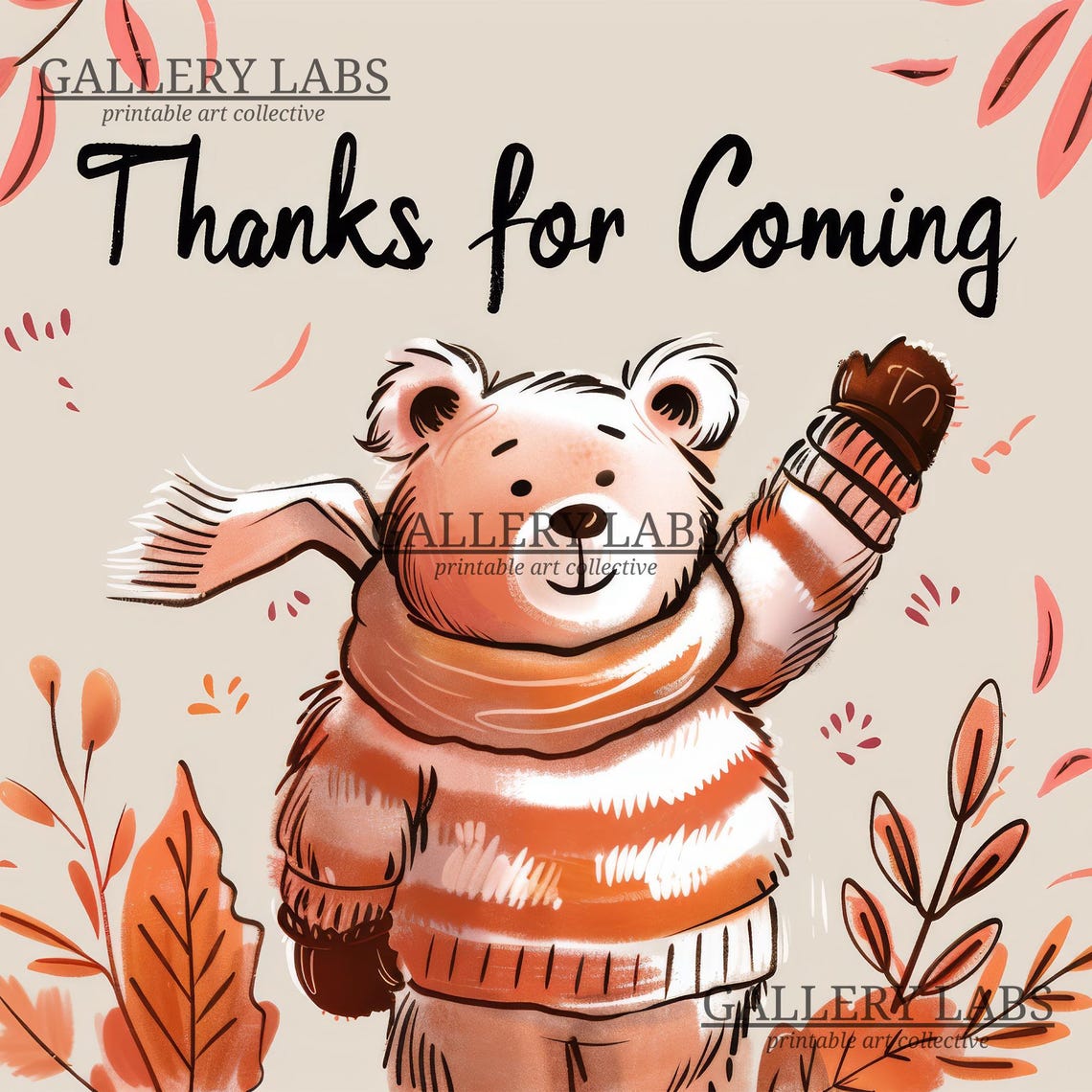 Cute Bear Thanks For Coming Quote Fall Autumn Sign Wall Art Print - Image 4
