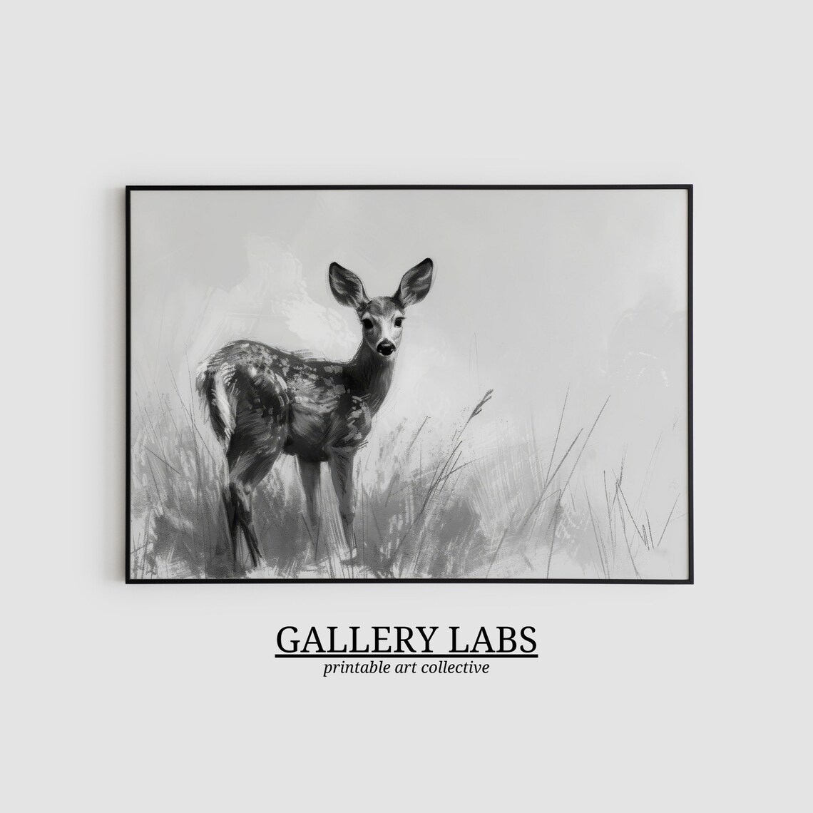 Vintage Deer Pencil Sketch Woodland Animal Neutral Nursery Wall Art Print - Image 2