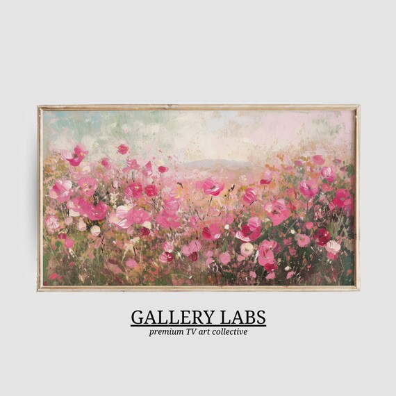 Blush Pink Wildflower Field Full Bloom Painterly Floral Wall Art