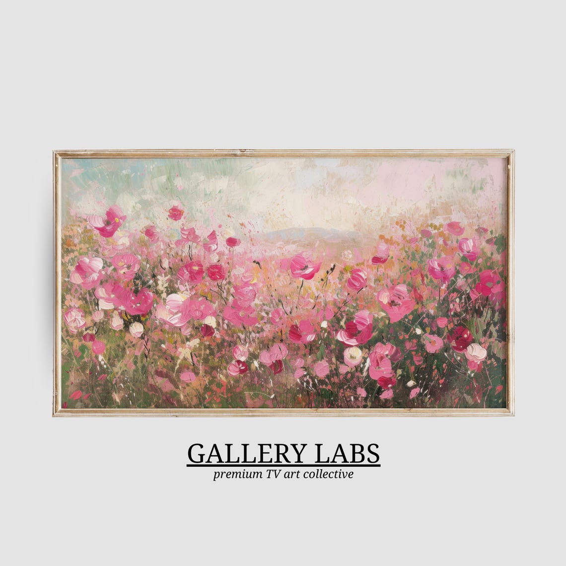 Blush Pink Wildflower Field Full Bloom Painterly Floral Wall Art