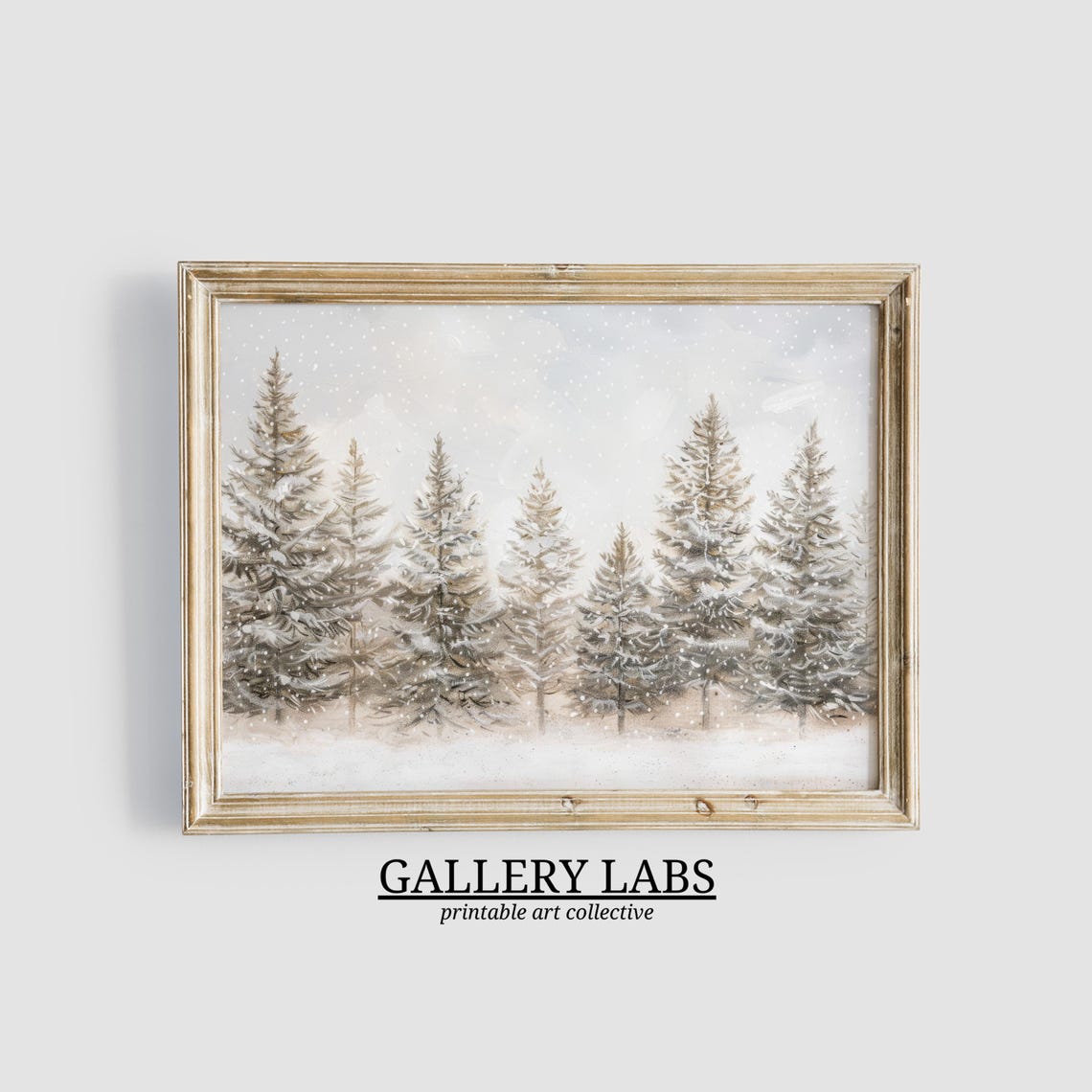 Vintage Snowy Pine Forest Trees Muted Winter Landscape Travel Poster